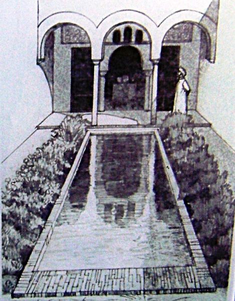 Archivo:Castillo de Almuñécar, Granada, Región Histórica de Granada, España. Palacio nazarí del castillo de S Miguel. Foto de la representación idealizada en una imagen expuesta en el mismo..jpg
