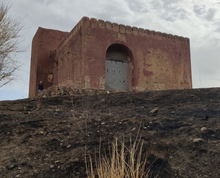 Archivo:Torre de la Cebada, en las proximidades de Pinos del Valle, Granada, Reino y Región de Granada, tras el incendio forestal de hace pocos años. .jpg