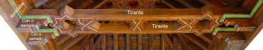 Tirantes pareadas. Mudéjar Granadino. Obra del Reino de Granada III o Cristiano. Se colocaban dos tirantes para contrarrestar los empujes laterales de la armadura, dos por si una fallaba..jpg