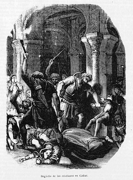 Archivo:Degüello de cristianos en Cádiar, según un grabado de la novela Los Monfíes de las Alpujarras (1859) de Manuel Fernández y González..jpg