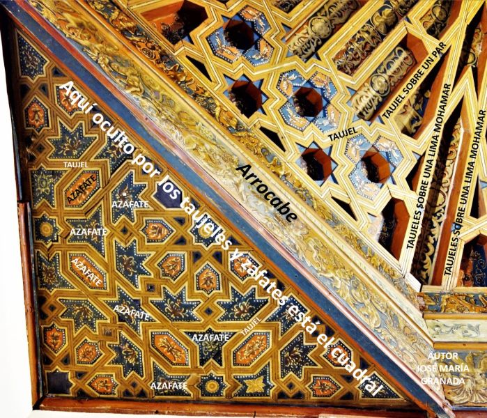 Archivo:Cuadrante- triángulo entre el cuadral y los dos muros del ángulo de la sala. Mudéjar Granadino. Obra del Reino de Granada III (1492-1833)..jpg