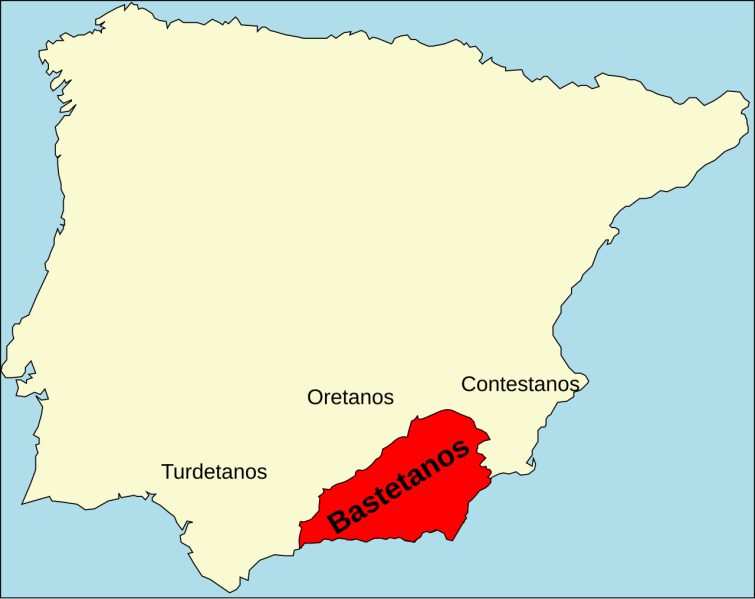 Archivo:Bastetanos en la PenTerritorio de la Bastetania. Se corresponde aproximadamente con la Región de Granada o Región de Andalucía Oriental más Murcia.ínsula Ibérica.svg.png