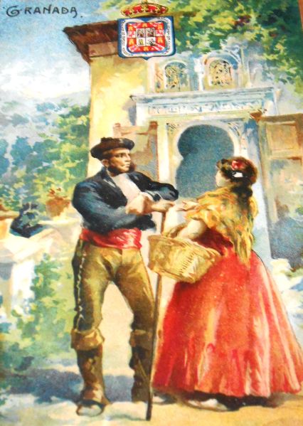 Archivo:Antigua imagen de traje tradicional masculino y de gitana (traje de canastera) granadinos ambos..jpg